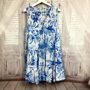 True Destinations Resort Wear Blue / White Print Dress M